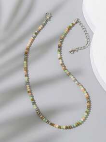 1pc Women's Jelly Color Minimalist Beaded Necklace (Beads Are Random) - màu xanh lá - Xem 2