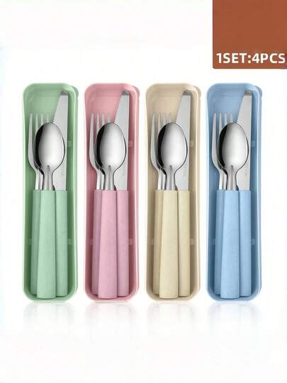 Bộ dao nĩa bằng thép không gỉ di động - Bao gồm nĩa, thìa và hộp đựng - Lý tưởng cho văn phòng, trường học, dã ngoại, cắm trại, hoạt động ngoài trời và chuẩn bị cho năm học mới (đặc biệt phù hợp cho học sinh)