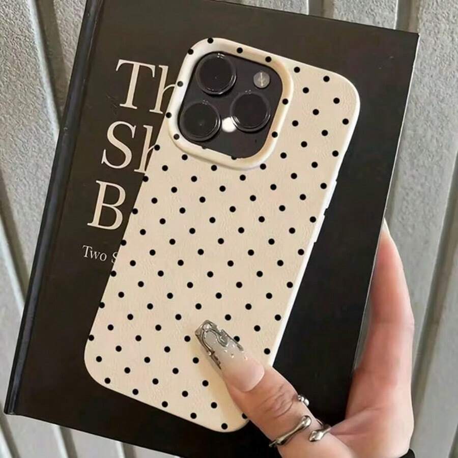 1pc Black Polka Dot Pattern TPU Material Phone Case Suitable For IPhone 17/17promax/17pro/Air/13/16promax/16/15/14/12promax/13promax/11pro/14pro/15pro/12, Fashionable Protective Soft Case, Luxury Unisex Phone Case Suitable For Friends And Couples As Gifts - White - View 1