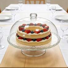 Glass Dessert Tray With Lid / Carved High Foot Cake Stand / Home Bread Dust Cover Display / Cake Display / Bread Dust Cover / Dessert Table / Afternoon Tea / Bakery / Home Dining Table - View 1