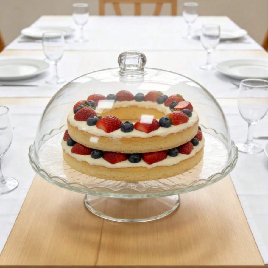 Glass Dessert Tray With Lid / Carved High Foot Cake Stand / Home Bread Dust Cover Display / Cake Display / Bread Dust Cover / Dessert Table / Afternoon Tea / Bakery / Home Dining Table - View 1