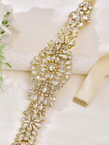 1pc Handmade Bridal Belt, French Wedding Dress Belt, Women's Rhinestone Belt, Evening Dress Accessory - Champagne - View 8