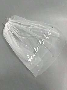 1pc Bridal Veil For Bachelorette Party| Embroidered Double-Layer White Lettered Veil With Comb Photo Accessories, Romantic Style - White - View 7
