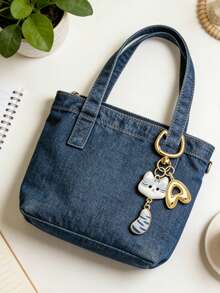 Cartoon Cute Color Printed Cat Alloy Letter Pendant, Bubble Gold Initial Letter Women's Keychain, Drip Oil Drip Printed Tail Cat Keychain Pendant, Personalized Bag Decoration, Handbag Backpack Wallet Hanging Accessories, Cup Decoration Pendant - Multicolor - View 3
