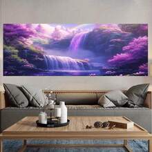 Pared 2D plana de cascada morada en bosque mágico - Marco envolvente adecuado para dormitorio, decoración - Tema de cascada morada y bosque mágico para decoración de habitación infantil, estilo Deco, 2D plano - Enmarcado - Ver 4