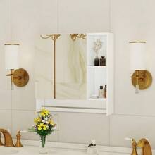 Modern White Bathroom Cabinet With Mirror, Made Of MDF – Wall-Mounted Bathroom Cabinet With Mirror And Storage Compartments. - White - View 3