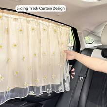 1PC Lace Double-Layer Track-Type Car Sunshade Curtain With Suction Cup Mounting, Privacy Car Curtain For Baby Side Window And Rear Sun Protection Curtain - Suction Cup Lace Double-layer Curtains - View 6