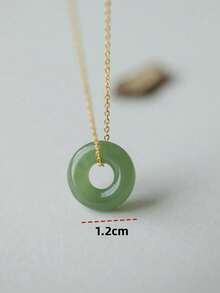1pc 18K Gold Stainless Steel Faux Green Jade Round Pendant Necklace, Suitable For Women's Daily Wear, Valentine's Day Gift - Nhiều màu - Xem 4