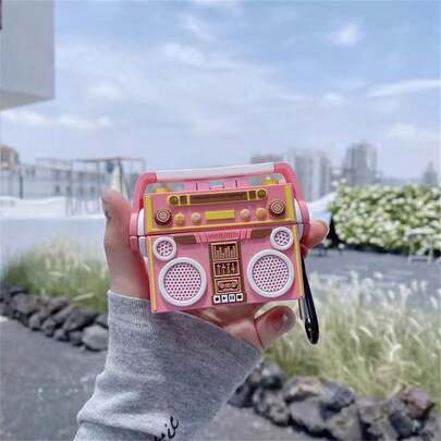 1pc Vintage Pink 3D Creative Radio Shaped Earphone Case