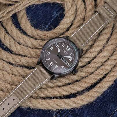 CITIZEN BM8595-16H 男士驾驶腕表，42毫米尼龙皮革表带，日期显示，夜光指针