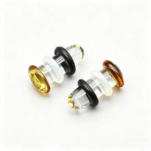1 Cặp khuyên tai và ống nong tai bằng thủy tinh màu hổ phách có vòng silicon, kiểu loe đơn 14G, độ dày 1.6mm-16mm, thẳng, trong suốt, dạng thanh tạ, dùng để nong tai, thích hợp cho da mới nong và da nhạy cảm. - Tai nghe chụp tai bằng kính màu hổ phách - Xem 9