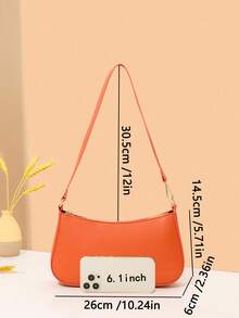 女款極簡腋下肩背法棍包，適合日常通勤、旅行、購物與逛街 - 橘色 - 查看 2
