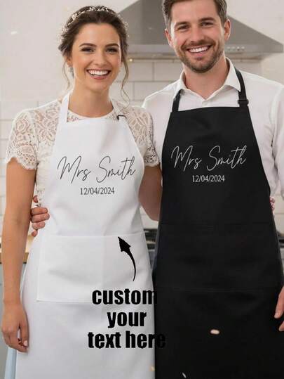 Personalized Bride And Groom Apron – Custom Wedding Aprons, Bride & Groom Kitchen Apron, Wedding Gift For Couple, Bride And Groom Gift, For Home, Kitchen, Nail Shop, Cooking, Baking, Nail Salon, Women Work Uniform, Coffee Smock, Home Cooking Clean Sleeveless Bib Apron