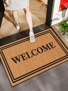 1 pièce Paillasson à motif "Bienvenue" avec cadre noir, style minimaliste, tapis antidérapant pour intérieur/extérieur, tapis en fibre de polyester lavable en machine pour cuisine, salle à manger, couloir, salle de bain, chambre, extérieur, entrée, décoration de la maison, décoration de la pièce, toutes saisons - 1PC - Voir 2