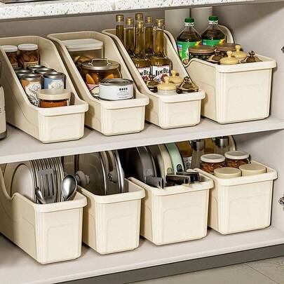 1pc Kitchen Cookware Storage Box Organizer, Pot Lid And Spice Rack With Wheels, Sink Cabinet Storage, Multi-Functional Storage Rack