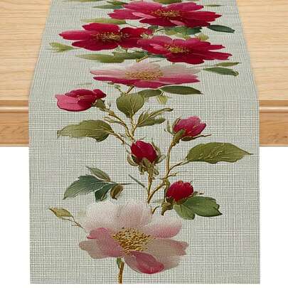 1 Stück, 2D flach, lebhaft floral bedruckter Tischläufer, geeignet für Frühling und Sommer, voller Enthusiasmus, bedruckter Polyester Tischdecke, rechteckige Form, Heimdekoration, Tischdekoration
