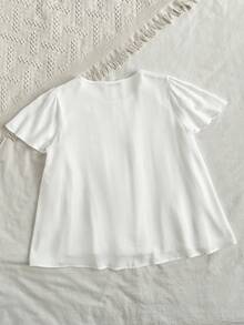 Rusttydustty Women's Bohemian Vacation Daily Vacation White Lace Trim Short Sleeve Blouse Summer - White - View 7