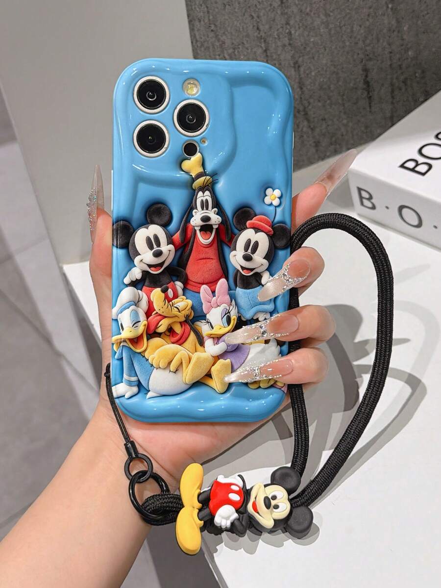This Disney Mickey Mouse Lanyard Phone Case Is Fully Covered In TPU Material. It's Shockproof, Lightweight, And Compatible With IPhone17/16/11/13/15/15 Plus/15 Pro/15 Pro Max/12/14 Pro Max/11 Pro Max/12 Pro/12 Pro Max/13. This Phone Case Makes A Popular Birthday Gift Or Business Gift; It's Durable, Stain- And Fingerprint Resistant, And Suitable For Both Men And Women. The Set Also Includes A Mickey Mouse Phone Case And A Mickey Mouse Plush Bracelet. It's A Perfect Gift For Friends And Family. This Stylish Phone Case Is Fun, Lightweight, And Durable. IPhone17 Pro Max Phone Case, Minnie Mouse Phone Case. - trắng - Xem 1