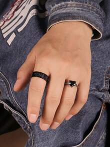 2 piezas Nuevos anillos de acero inoxidable de moda, juego de anillos a juego con circonita cúbica para parejas de hombres y mujeres - Anillos de pareja en forma de corazón - Ver 5