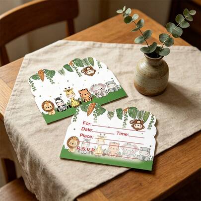 Bộ 10/20 thiệp mời sinh nhật chủ đề động vật, thiệp mời tạm thời hai mặt hình động vật hoạt hình, dành cho tiệc sinh nhật, cho bé trai và bé gái, thiệp mời, đồ trang trí tiệc, quà tặng và vật dụng tiệc tùng.