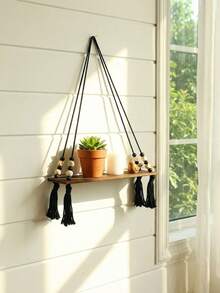 1件/2件套流苏壁架 - 波西米亚风格木质壁架，带珠饰，复古悬浮式储物架，复古卧室客厅装饰悬挂式植物架 - 彩色 - 查看 3