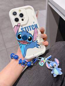 Disney Has Authorized, Phone Case - Chain Set, The Stitch Lilo & Stitch Phone Case Plus A Silicone 3D Or Fluffy Style Stitch Bracelet With Metallic Ring Removable Bracelet, Stitch And Angel Pattern, Compatible With Iphone 17/16/15/14/13/12/11/XS/XR/X Plus Pro Max, Wavy Design Phone Case For Girl, A Stylish Cartoon Summer Phone Case, The Perfect Gift Choice, Phone Protection, Durable Phone Cover, Great Gift For Friends And Family - 白色款式B - 查看 2