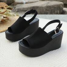 Giày sandal đế xuồng cho nữ, giày đế dày chống thấm nước, giày cao gót hở mũi một quai, giày giúp thon gọn cho người có thân hình mũm mĩm, giày cao gót đa năng phù hợp cho hẹn hò, dự tiệc, đi làm hàng ngày và phối cùng váy. - màu đen - Xem 6
