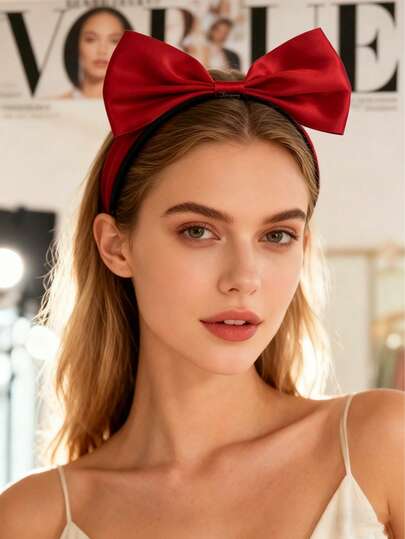 1pc New 3D Bow Headband, Fashionable Cute Solid Color Fabric Hair Hoop