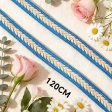 1 par de 120 cm Cordones de zapatos de estilo de espiga de trigo azul y blanco de moda y duraderos - Cordones de zapatos de fibra trenzada aptos para zapatillas, botas y patines de hielo, accesorios de moda para zapatos/solo cordones, zapatos no incluidos - Azul y blanco - Ver 2