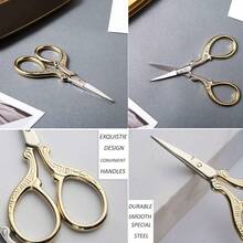 Multi-Functional Embossed Beauty Eyebrow Scissors, Craft Scissors, Beauty Scissors, Embroidery Scissors - Small Size Sewing Stainless Steel Pointed Classic Scissors, Tailor Scissors, Craft Sewing Scissors, Suitable For School, Home, Office, Daily Use - Gold - View 3