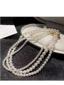 1件简约优雅时尚珍珠项链，法式奢华轻盈颈链配饰，百搭新品 - 白色珍珠 - 查看 1