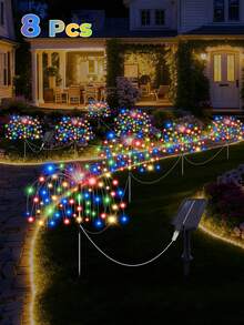 AMILL 8 Stück Solar betriebene LED Gartenbeleuchtung, IP65 wasserdicht, 8 Beleuchtungsmodi, solar betriebene dekorative Beleuchtung, eingebauter wiederaufladbarer Ni-MH Akku, nicht abnehmbares Photovoltaikmodul, geeignet für Weihnachten, Garten, Weg und Villa Dekoration, Außenbeleuchtung für Garten, einsetzbar für Weg, Garten und Terrasse - Verschiedenfarbig - Übersicht 10