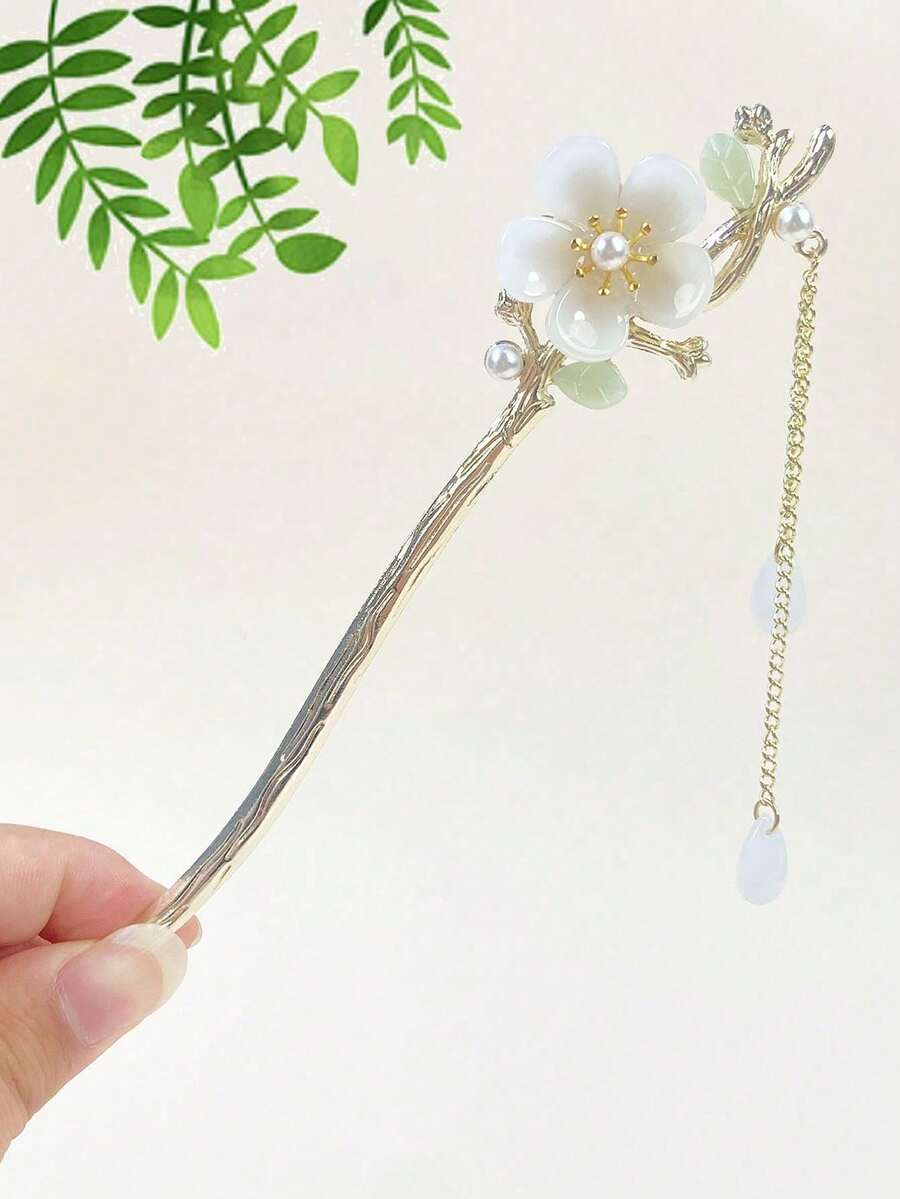 1朵白色小花，精致小巧，猫眼石，水晶流苏，高端波西米亚复古风发夹，五色宝石发夹，中国风角色扮演，可爱个性优雅发饰，送给朋友和女朋友的礼物，中国风发簪，中国风发饰，发簪，铃兰，女士发簪，发髻器，发髻配件，发饰，发夹，学习用品 - 多色2 - 查看 1