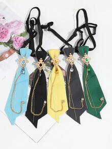 1件女士复古水滴形仿水晶皇冠装饰链可调节预系领带，适合上学、通勤、派对等场合穿着 - 彩色 - 查看 3