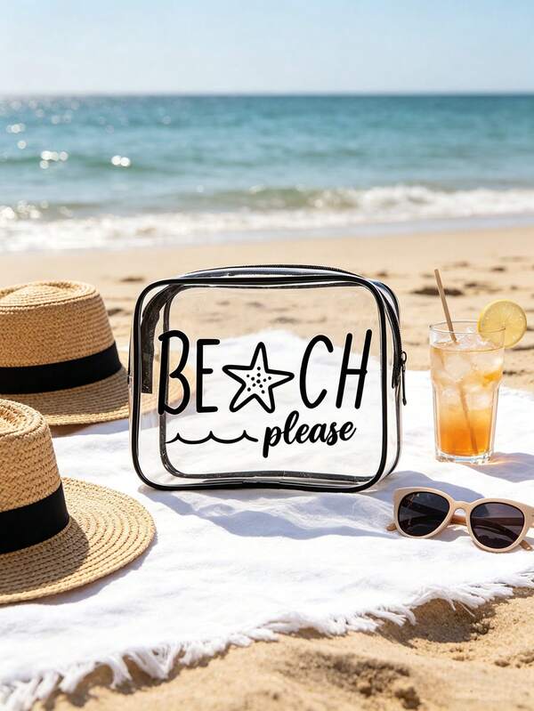 Túi đựng mỹ phẩm trong suốt "BEACH PLEASE", 5 màu sắc, chất liệu PVC trong suốt in hình sao biển, chống thấm nước, có khóa kéo, nhẹ, lý tưởng cho các chuyến đi biển, đi bơi và kỳ nghỉ, phù hợp cho phụ nữ, bé gái, du khách và những người yêu thích biển, hoàn hảo cho lễ Phục sinh, kỳ nghỉ hè và làm quà tặng, đa năng như túi đựng mỹ phẩm, túi đựng đồ vệ sinh cá nhân, túi đi biển và túi đựng đồ du lịch.