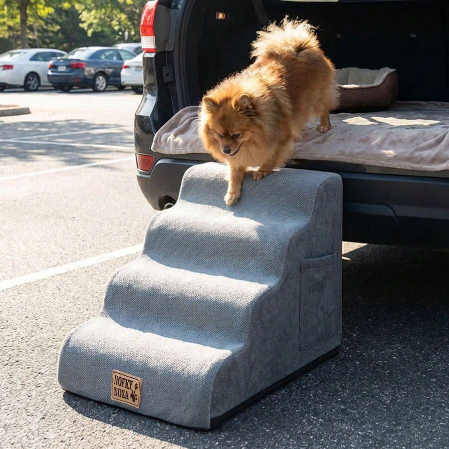 宠物楼梯 狗狗梯 小型犬攀爬楼梯 可拆卸可清洗泡沫狗狗踏板 沙发床边防滑宠物梯 - 灰色 - 查看 1