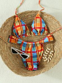 Bộ bikini kẻ caro cầu vồng kiểu vintage mới mùa Xuân/Hè 2026 dành cho nữ, phong cách gợi cảm, hoàn hảo cho vẻ ngoài thời trang và quyến rũ khi đi biển, nghỉ mát, du lịch và các dịp khác. - Nhiều màu - Xem 5