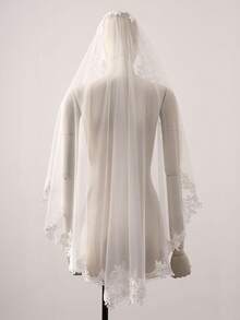 1pc Bridal Lace Trim Fingertip Length Wedding Veil With Comb, White/Ivory,Elegant,Party - Multicolor - View 8