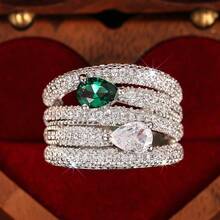 Women's Alloy Emerald Engagement Ring Pave Fashion Style For Engagement Fashion Jewelry Stackable Adjustable Comfort Fit Tarnish Resistant [T0993] - Bạc - Xem 2