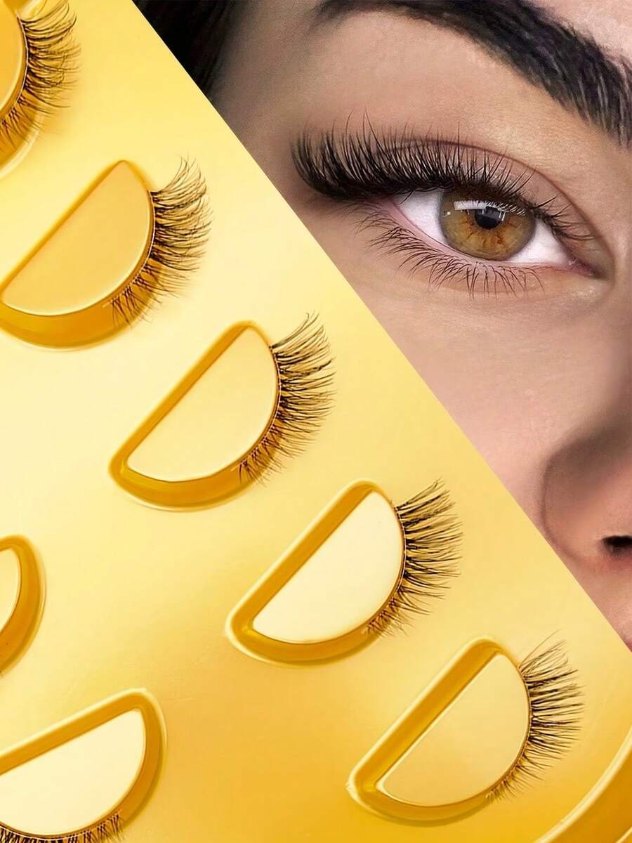 5 cặp mi giả mắt mèo bằng nhung tự nhiên, thiết kế nửa dải với thân trong suốt, tạo hiệu ứng dày, bồng bềnh 3D và có thể uốn cong hình chữ D. Những sợi mi giả lông chồn có thể tái sử dụng này rất lý tưởng cho người mới bắt đầu. - Xem 1