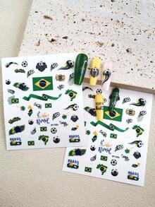 Tiebeauty Bộ 2 miếng dán móng tay chủ đề World Cup bóng đá, phối màu vàng và xanh lá cây tương phản với các yếu tố quốc kỳ, chống thấm nước, bền lâu, phụ kiện làm móng DIY có thể tháo rời. - Nhiều màu - Xem 5