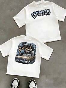 1 Pcs Artwork Shows Homies Cruising In A Classic Lowrider Car A Symbol Of Friendship And Loyalty Perfect For Hip Hop Streetwear Fashion Loving Adults Casual Fit Double Sided Graphic Adult Apparel - 白色 - 查看 6
