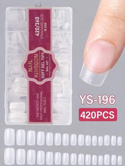 420 Pieces/Box Hot-Selling Transparent Matte Square Almond-Shaped Full-Cover Soft Gel Nail Stickers 12 Sizes Nail Products Nail Stickers Press-On Nails