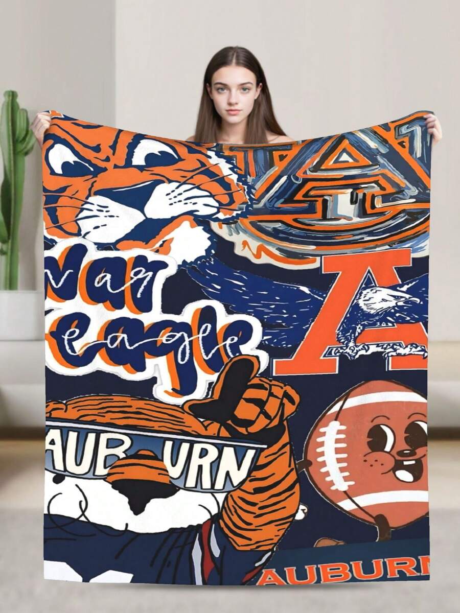 Auburn Merch University Tigers Throw Blanket Warm Blankets Breathable Air Conditioner Blanket For Car Classic Outdoor Blankets For Picnic For All Season - 黑色 - 查看 1