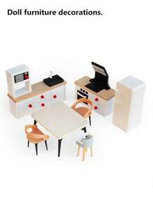 Muebles y decoración para casa de muñecas, adecuados para decorar habitaciones, TV, cama, armario, tocador, sofá y talla grande! - Multicolor - Ver 4