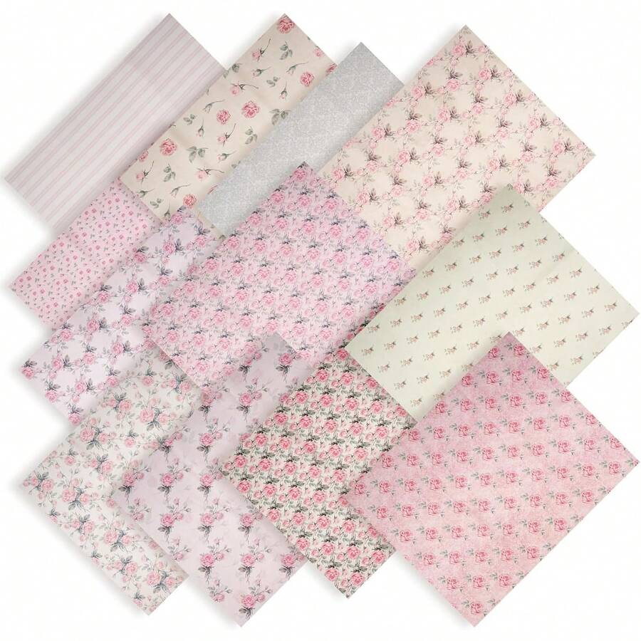 Paquetes de Tela de Poliéster de Flores (12pcs, 18x22inch) - Premium Acolchado Patchwork Cuadrados para Coser Bricolaje, Artesanía y Decoración de Casa/Fiesta (rosa) - Rosa - Ver 1