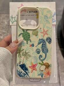 1 funda de teléfono con textura de cuero blanco y diseño personalizado de flores rosas, océano, tortuga marina,, orquídea y coral, compatible con 16 Pro, 17/16/15/14 Plus, 13/12/11,, Series. - Multicolor 4 - Ver 4