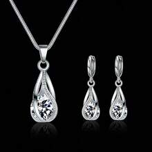 Bộ trang sức đá sapphire xanh hình giọt nước, mạ bạc, gồm dây chuyền và bông tai, bộ trang sức cưới cho nữ, quà tặng kỷ niệm. - Xem 15