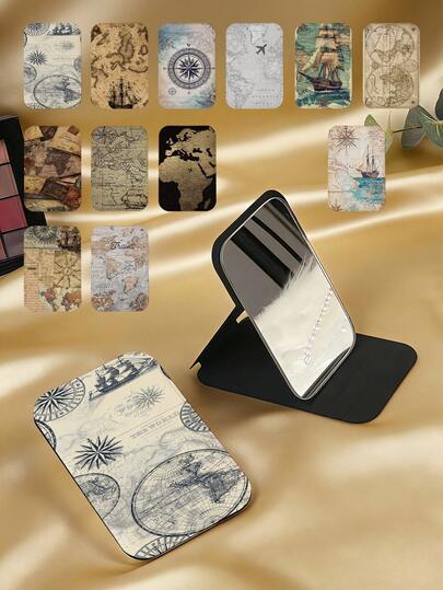 1个复古航海系列折叠式化妆镜，轻巧便携，耐用PU皮革材质，适合旅行、聚会、工作、学校等各种场合，老少皆宜。