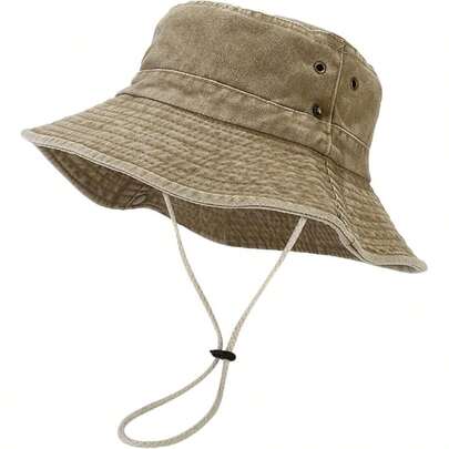 Unisex Cotton Boonie Hat Summer Outdoor Packable Fishing Bucket Hat Beach Hat With String Women Men